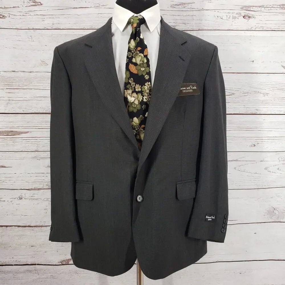 Kilburne and Finch Men's Gray Pinstriped Wool Blend Blazer Jacket Size 43R/W37